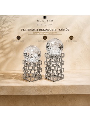 Quattro Home 2'li Piramit Dekor Obje - Gümüş