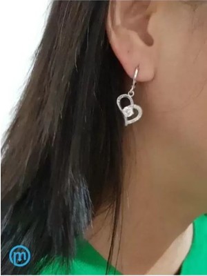 Semel Kolye 925 Ayar Kalp Şekilli Taş Detaylı Gümüş Set