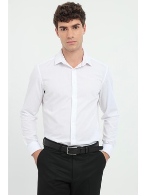 Dufy Erkek Slim Fit Uzun Kol Beyaz Gömlek