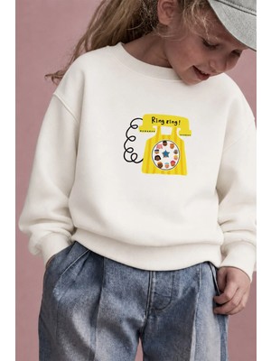 Monila Unisex Çocuk Telefon Baskılı 3 Iplik Kumaş Pamuklu Sweatshirt