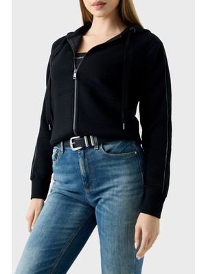 Guess New Hooded Sweat W6YQ16K4354 Kadın Sweat W6YQ16 K4354 Jblk