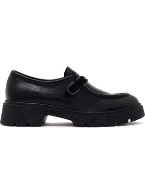 Derimod Kadın Siyah Tokalı Kalın Tabanlı Deri Maskülen Loafer AF200016DV