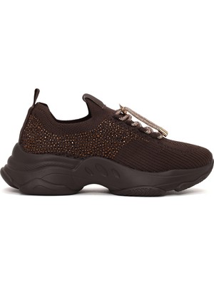 Derimod Zero Kadın Kahverengi Bağcıklı Taş Detaylı Kumaş Sneaker AF520000TT