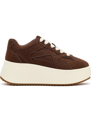 Derimod Kadın Kahverengi Bağcıklı Kalın Tabanlı Süet Sneaker AF520006SS