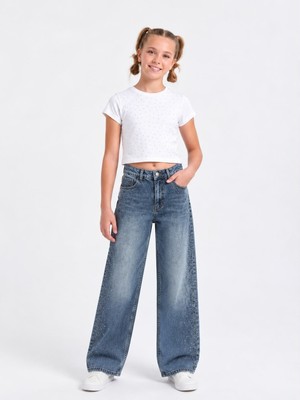 Loco Loco Kız  Çocuk 8713 Taş Baskılı Denim Pantolon