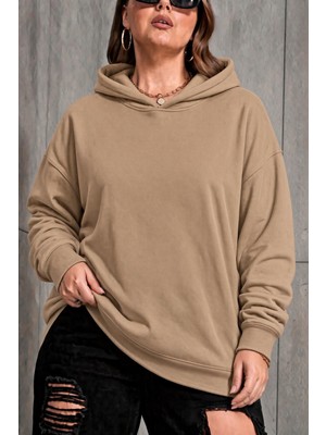 Oksit Bery Kadın Büyük Beden Battal Basic Kapüşonlu Iki Iplik Pamuklu Sweatshirt Rahat Kesim Unisex Sevgili Kombini