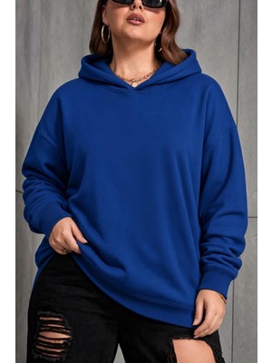 Oksit Bery Kadın Büyük Beden Battal Basic Kapüşonlu Iki Iplik Pamuklu Sweatshirt Rahat Kesim Unisex Sevgili Kombini