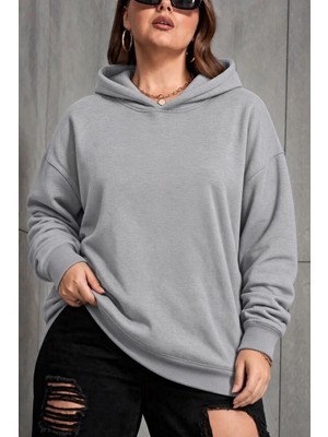 Oksit Bery Kadın Büyük Beden Battal Basic Kapüşonlu Iki Iplik Pamuklu Sweatshirt Rahat Kesim Unisex Sevgili Kombini