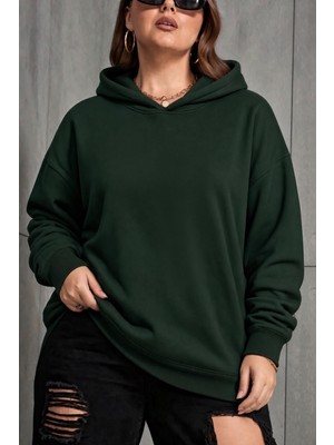 Oksit Bery Kadın Büyük Beden Battal Basic Kapüşonlu Iki Iplik Pamuklu Sweatshirt Rahat Kesim Unisex Sevgili Kombini
