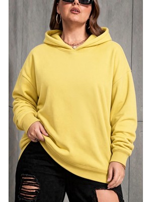 Oksit Bery Kadın Büyük Beden Battal Basic Kapüşonlu Iki Iplik Pamuklu Sweatshirt Rahat Kesim Unisex Sevgili Kombini