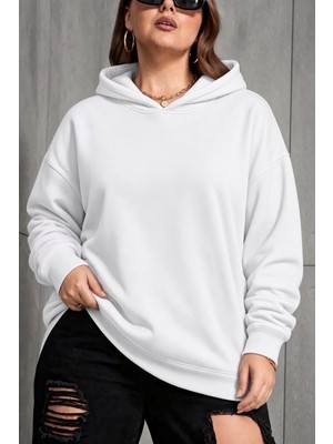 Oksit Bery Kadın Büyük Beden Battal Basic Kapüşonlu Iki Iplik Pamuklu Sweatshirt Rahat Kesim Unisex Sevgili Kombini