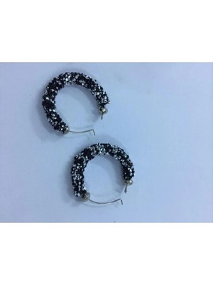 Zero Land Csmo-Tex Swarovski Fitil Küpe Parlak Siyah