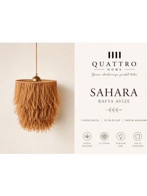 Quattro Home 3 Katlı Rafya Avize Doğal Saçaklı Dekoratif Sarkıt Aydınlatma
