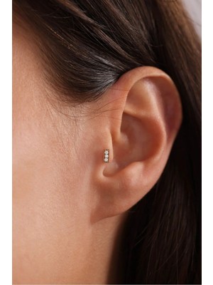 Gianfranco 14 Ayar Altın 3 Taşlı Line Tragus Küpe