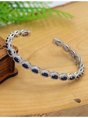 Midyat Nurtaş Gümüş Tam Sıra Safir ve Zirkon Taşlı Oval Model 925 Ayar Gümüş Kadın Bilezik 201025795