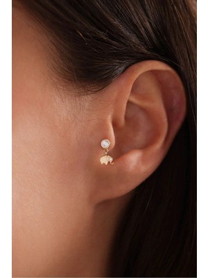 Gianfranco 14 Ayar Altın Taşlı Sallantılı Fil Tragus Küpe