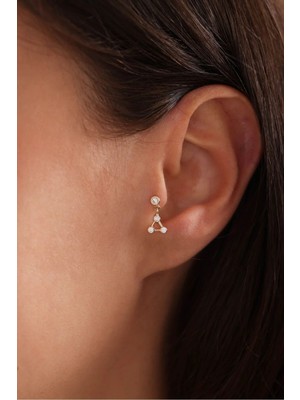 Gianfranco 14 Ayar Altın 3 Taşlı Sallantılı Trian Tragus Küpe