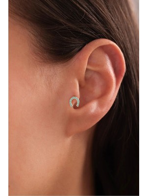 Gianfranco 14 Ayar Altın Mavi Mineli Nal Tragus Küpe