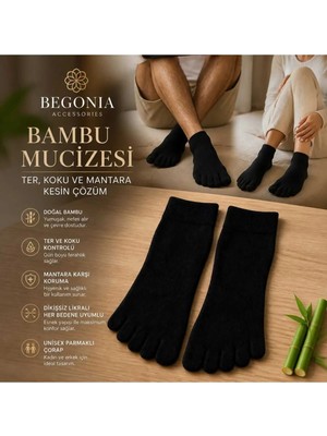 Begonia Accessories Bambu Parmaklı Çorap Dikişsiz Unisex Antialerjik Terleme ve Koku Karşıtı Likralı Esnek Çorap -278-5