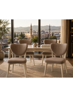 Formet Luxury Sandalye Kahve Kumaş Cappuccino Ayak 2 Adet Sandalye