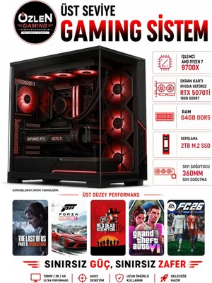 Özlen XXL21 RYZEN 7 9700X RTX 5070 Tİ 16GB 64GB DDR5 RAM 2TB M.2 SSD Üst Seviye Oyuncu Bilgisayarı