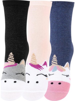 Meristanbul 3'lü Unicorn Motifli Kız Çocuk Çorapları - Renkli ve Dayanıklı Tasarım, (3'lü Set Unicor