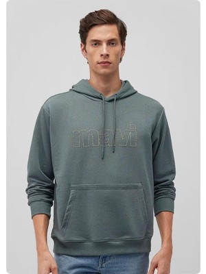 Jack & Jones Mavı M0S10196 Mavı Yazılı Kapusonlu Sweatshırt