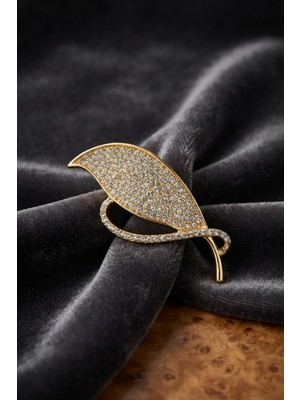 Clariss Gold Renk Zirkon Taşlı Yaprak Model Broş