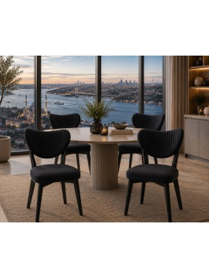 Formet Luxury Sandalye Antrasit Kumaş Siyah Ayak 2 Adet Sandalye