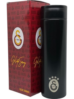 Galatasaray 500ML Lisanslı Çift Katlı Paslanmaz Çelik Termos 8 Saat Sıcak Soğuk Hediye Kutulu Siyah