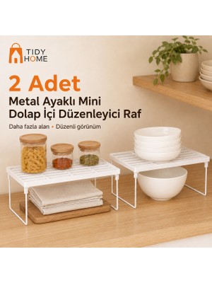 Tidy Home 2 Adet Mini Dolap Içi Raf Düzenleyici Organizer Çay Bardak Fincan Banyo Metal Ayaklı Raf