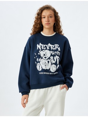 Koton Bisiklet Yaka Slogan Baskılı Oversize Şardonlu Sweatshirt