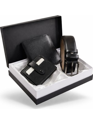 Tisaati Özel Lüks Premium Serisi Damat Çeyiz Yatay Classic Cüzdan Kemer ve Kartlık Çeyiz Kutulu Seti