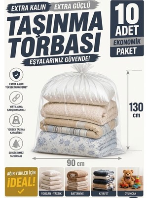 Empressco 90X130 Kalın Naylon Taşıma Torbası 10 Adet Hurç Poşeti Yorgan Battaniye Yastık ve Taşınma Torbası