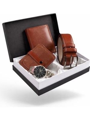 Tisaati Özel Lüks Premium Serisi Damat Çeyiz Dikey Cüzdan Kemer Kartlık ve Metal Özel Saat Çeyiz Kutulu Seti