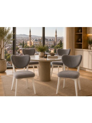 Formet Luxury Sandalye Gri Kumaş Beyaz Ayak 4 Adet