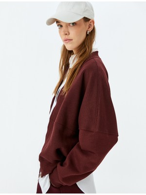 Koton Şardonlu Oversize Fermuarlı Dikiş Detaylı Sweatshirt