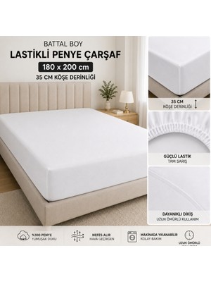 Empressco Battal Boy Çarşaf 180X200 Lastikli Penye ve Pamuktan Köşe Derinliği 30 cm Kenarı Ekli Yatağı Komple Sarar Çarşaf