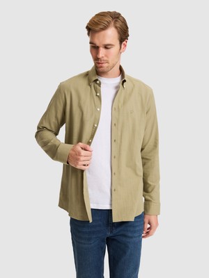 Cacharel Haki Regular Fit Düğmeli Yaka Pamuklu Gömlek 50311543 VR111