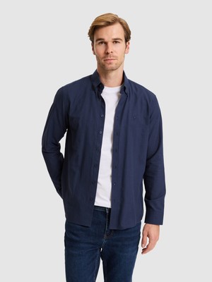 Cacharel Lacivert Regular Fit Düğmeli Yaka Pamuklu Gömlek 50311543 VR033