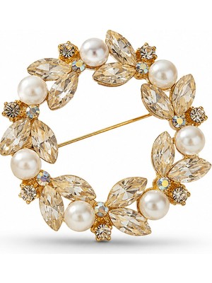 Serelya Gold Renk Zirkon Taşlı Çelenk Model Broş