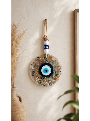 Marena Home 13X28 cm Nazar Boncuğu Duvar Süsü, Renkli Mozaik Cam Duvar Dekoru, Dekoratif Ev Aksesuarı, Salon Antre Duvar Süsü