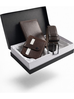 Tisaati Özel Grande Lüks Premium Serisi Damat Çeyiz Dikey Classic Cüzdan Kemer ve Kartlık Çeyiz Kutulu Seti