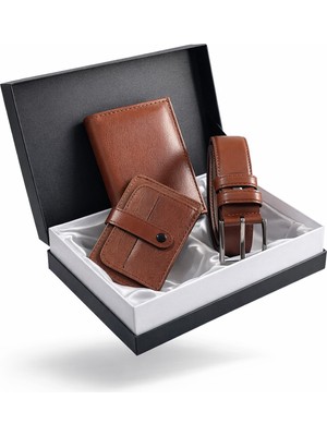 Tisaati Özel Grande Lüks Premium Serisi Damat Çeyiz Dikey Classic Cüzdan Kemer ve Kartlık Çeyiz Kutulu Seti