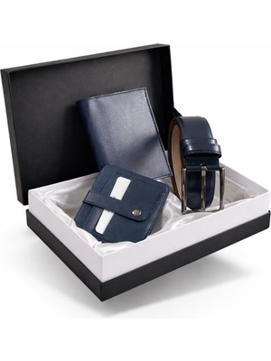 Tisaati Özel Grande Lüks Premium Serisi Damat Çeyiz Dikey Classic Cüzdan Kemer ve Kartlık Çeyiz Kutulu Seti