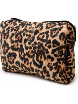 Leopar Desenli Kapitone Makyaj Çantası