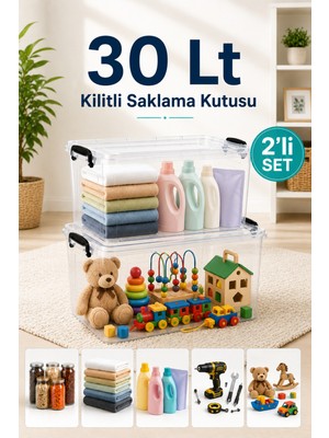 Empressco 2'li 30 Lt Kilitli Saklama Kutusu Çok Amaçlı Kiler Erzak Hırdavat Deterjan Oyuncak Düzenleyici Organizer