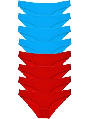 İlk El Grup 8 Adet Süper Eko Set Likralı Kadın Slip Külot Kırmızı ve Mavi