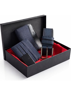 Tisaati Premium Şık Tasarım Lüks Özel Seri Dikey Ekose Desenli Cüzdan Kemer Çakmak ve Kartlık Hediye Seti