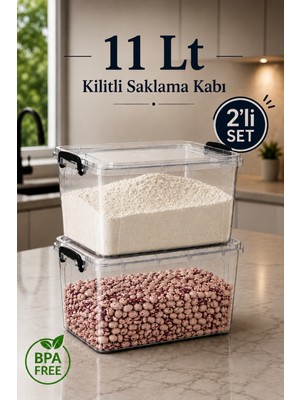 Empressco 2'li Set 11 Lt Kilitli Un Bakliyat Erzak Saklama Kabı Çok Amaçlı Düzenleyici Oyuncak Deterjan Kutusu